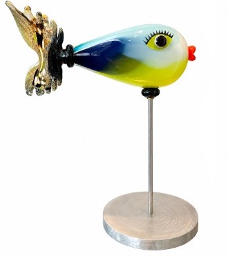 Poisson tropiques vert et bleu - Sculpture en verre souffé - H 41 x L 34 cm